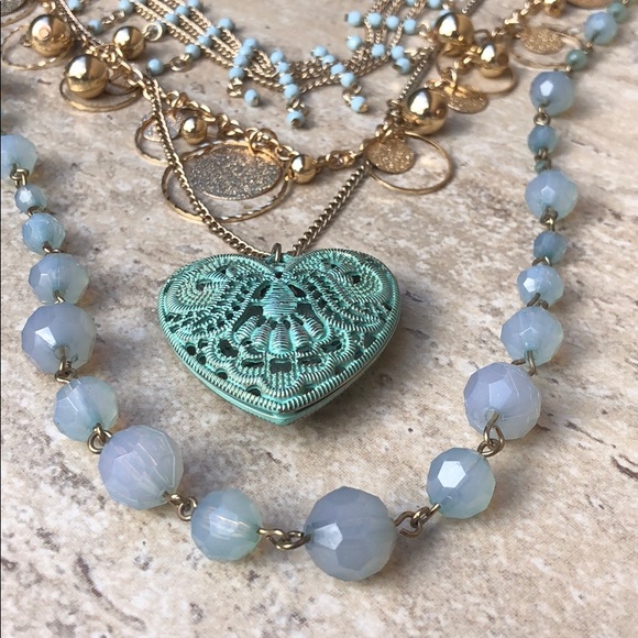 4 Layer Bohemian Gold & Jade Green Gypsy Necklaces - Picture 4 of 4